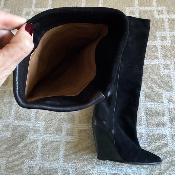 Donald J Pliner Black Suede & Leather Wedge Knee-High Boots Fall Holiday Size 5 - Picture 3 of 6